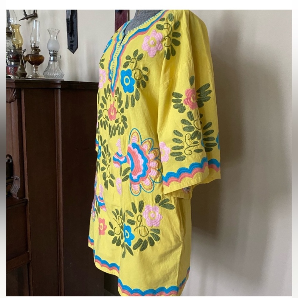 Sister Mary "FLORAL BOHO" Embroidered Yellow Tunic Style Dress Top